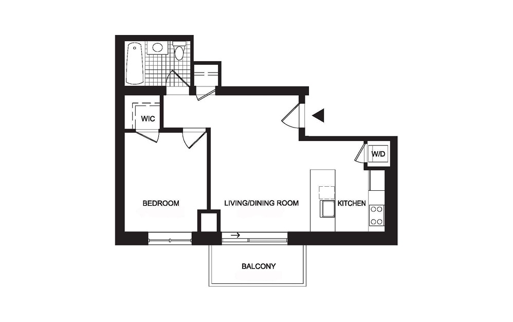 A1 1 Bedroom 1 Bath Floorplan