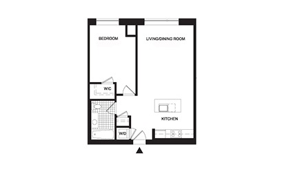 A2 1 Bedroom 1 Bath Floorplan